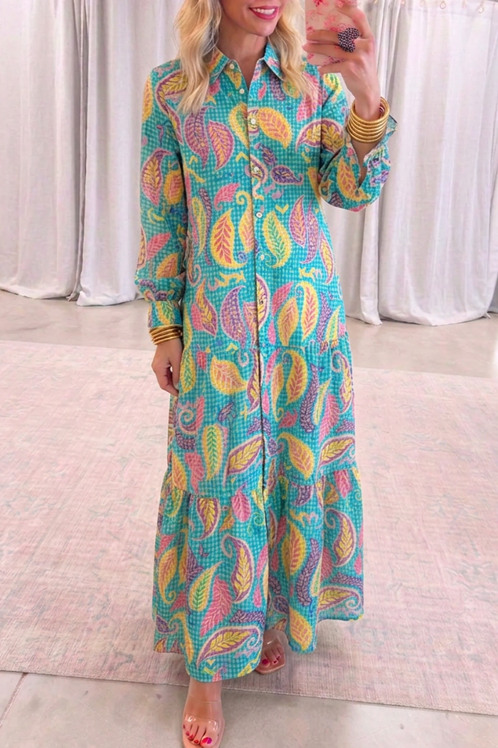 Turquoise Paisley Tiered Maxi Dress