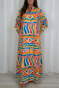 Casual V-Neck Retro Print Maxi Dress