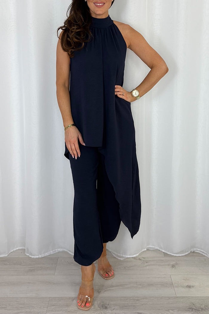 Halter Asymmetrical Top & Harem Pants Two Piece Set