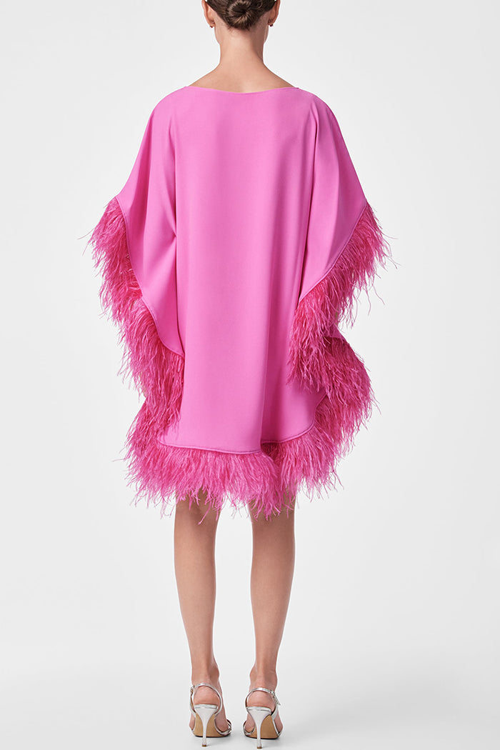 Casual Contrasting Feather Trim Dress