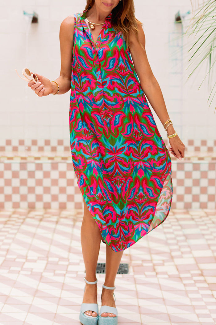 Casual Sleeveless Printed Midi Dress