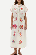 Button Front Scalloped Sleeve Pocket Shirt Dress