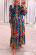 Navy Blue Multi Paisley Tiered Maxi Dress