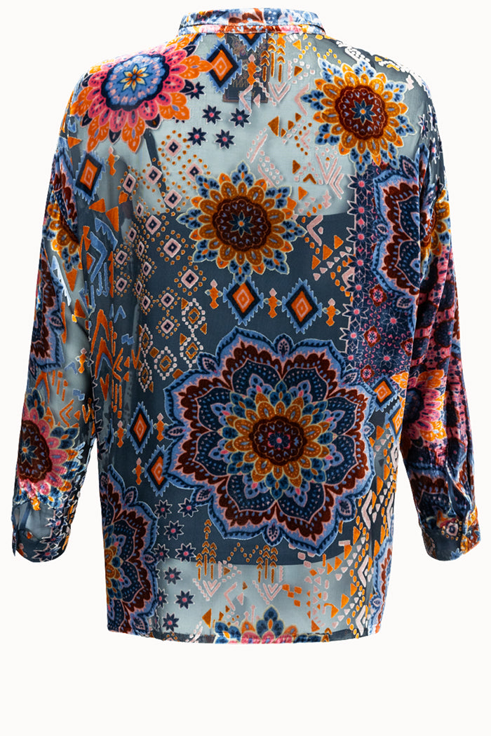 Boho Floral Drop Shoulder Button Top