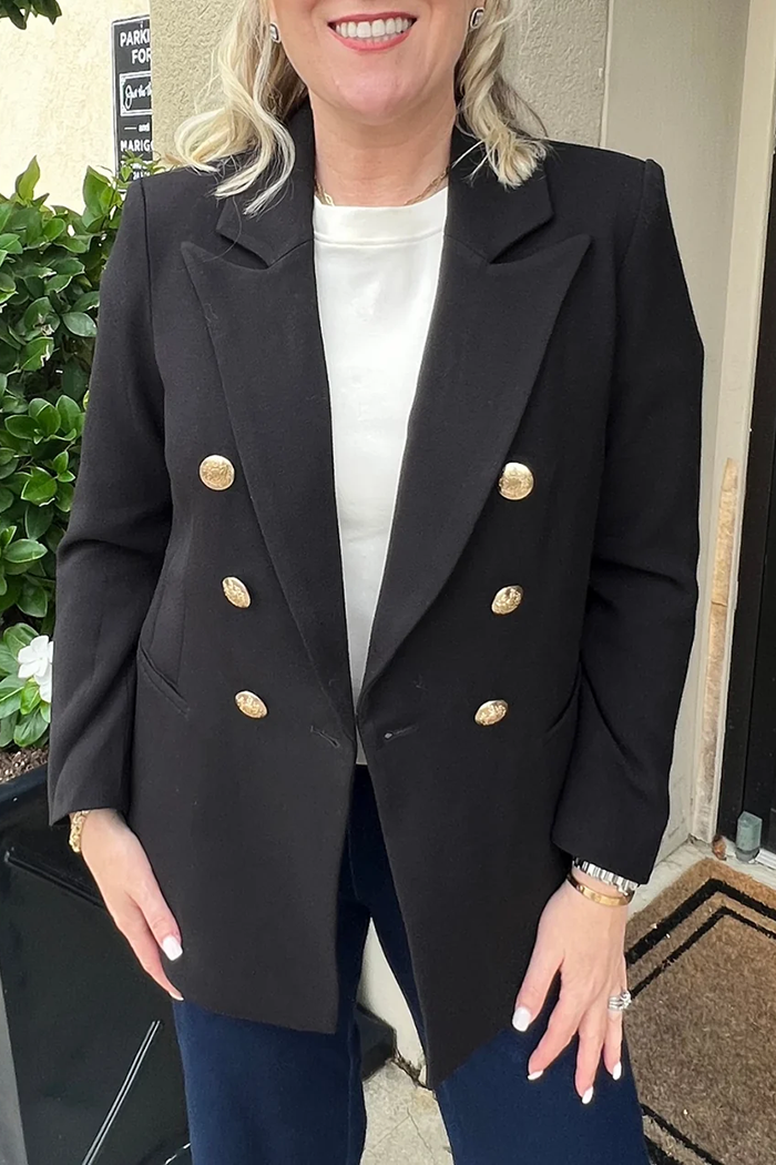 Double Breasted Gold Button Long Sleeve Blazer Jacket