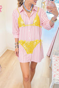 Casual Striped Yellow Paillette Bikini Tunic