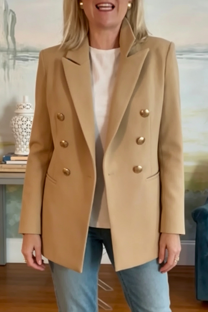Double Breasted Gold Button Long Sleeve Blazer Jacket