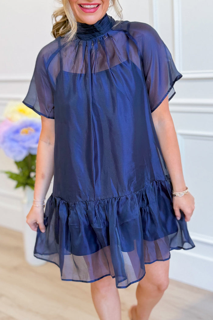 Flutter Sleeve Mock Neck Dress