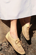 Square-Toe Lace-Up Mesh Flats