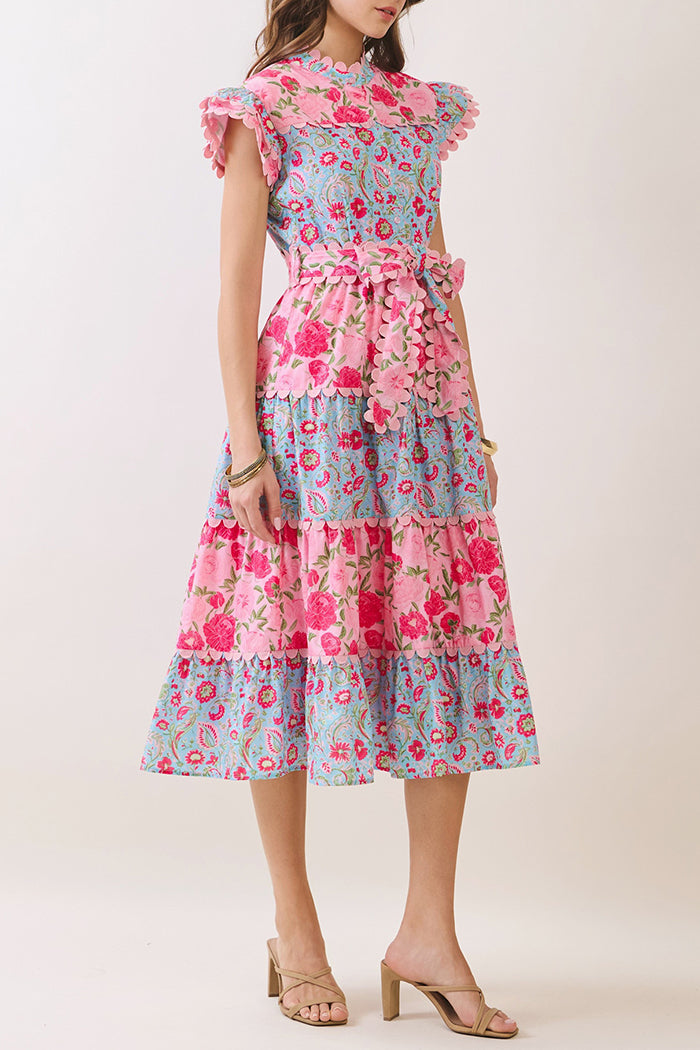 Casual Scalloped Edge Floral Print Dress