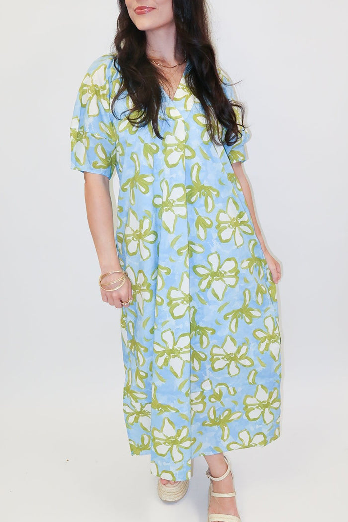 Puffed Short Sleeve Floral Dress