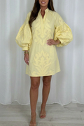 Casual V-Neck Puff Sleeve Dress