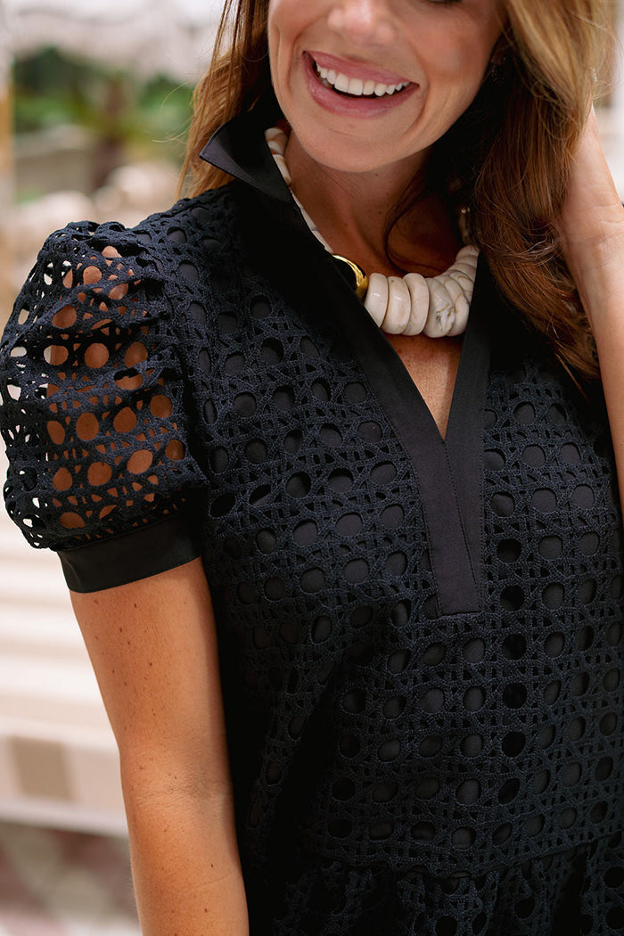 Puff Sleeve Eyelet Lace Tiered Dress