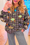 Casual Sequin Animal Pattern Plaid Sweatshirt