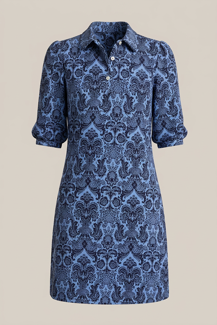 Button-Down Placket Delicate Puff Sleeves Dress
