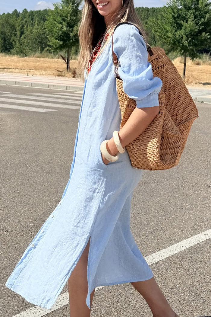 Button Front Pocket Shirt Dress