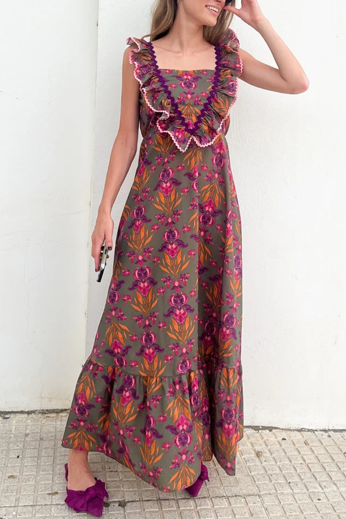 Sleeveless Ruffled Floral Maxi Dress