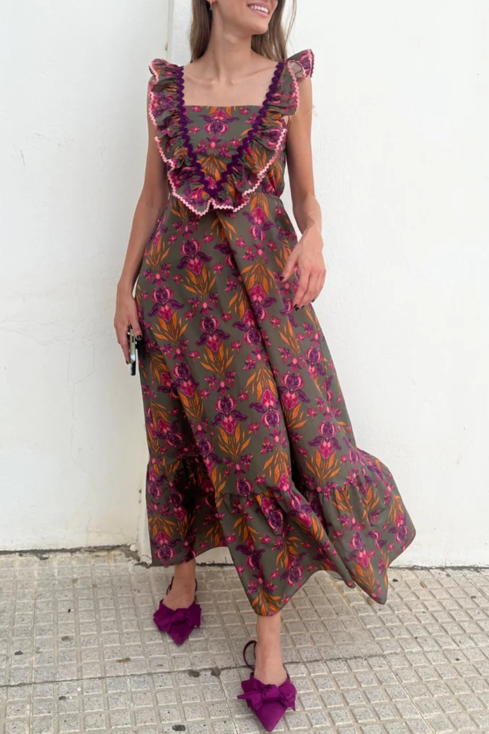Sleeveless Ruffled Floral Maxi Dress
