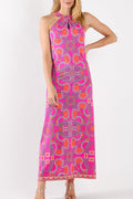 Sleeveless High Neck Printed Maxi Dress