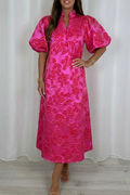 V-Neck Puff Sleeve Floral Dress