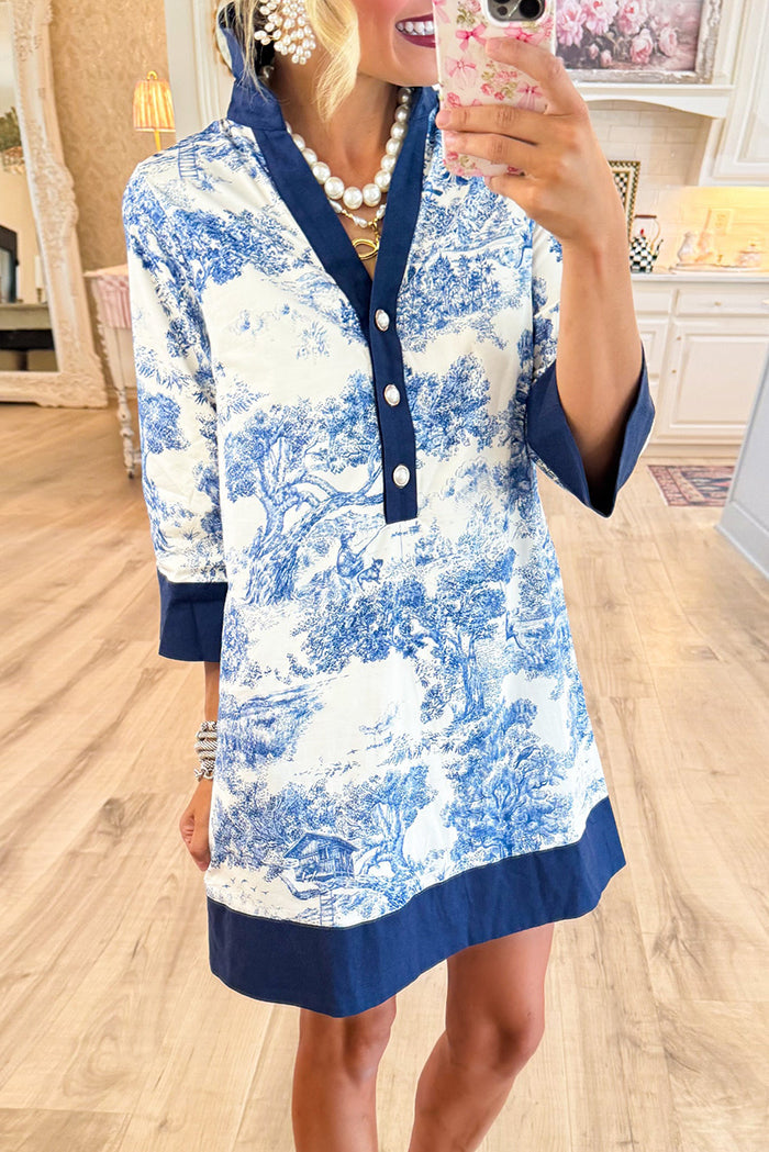 Toile 3/4 Sleeve Pockets Dress