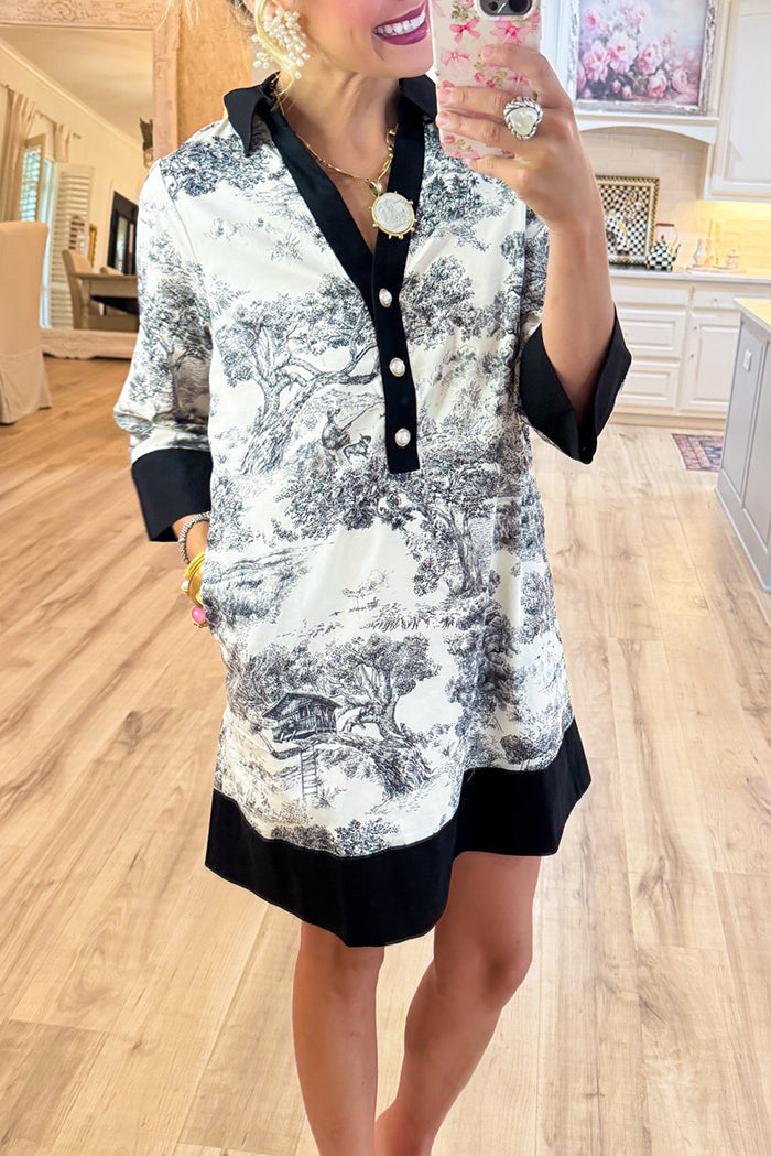 Toile 3/4 Sleeve Pockets Dress