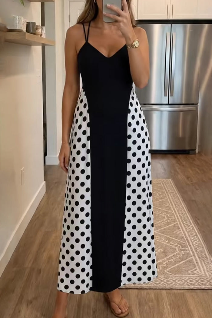 Polka Dot Colorblock Maxi Dress