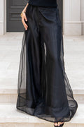 Black Tulle Overlay Wide Leg Pants