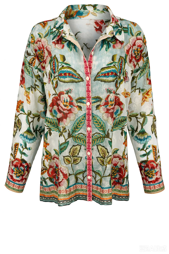 Vibrant Floral Button Up Shirt Top