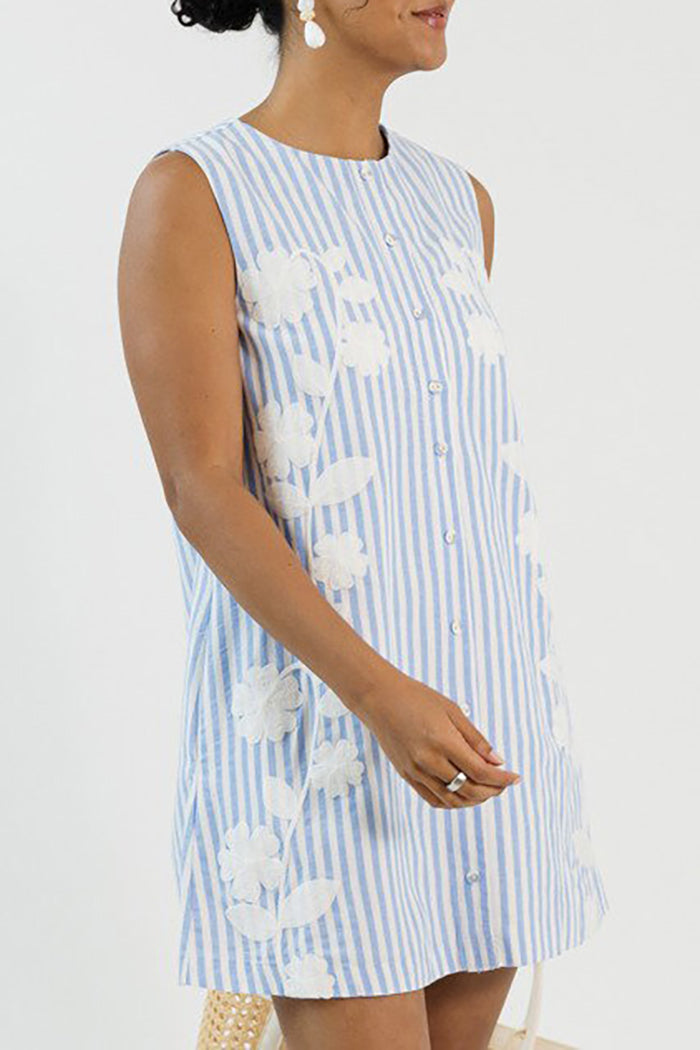 Casual Embroidered Button Dress