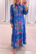 Floral Button Front Long Sleeve Maxi Dress