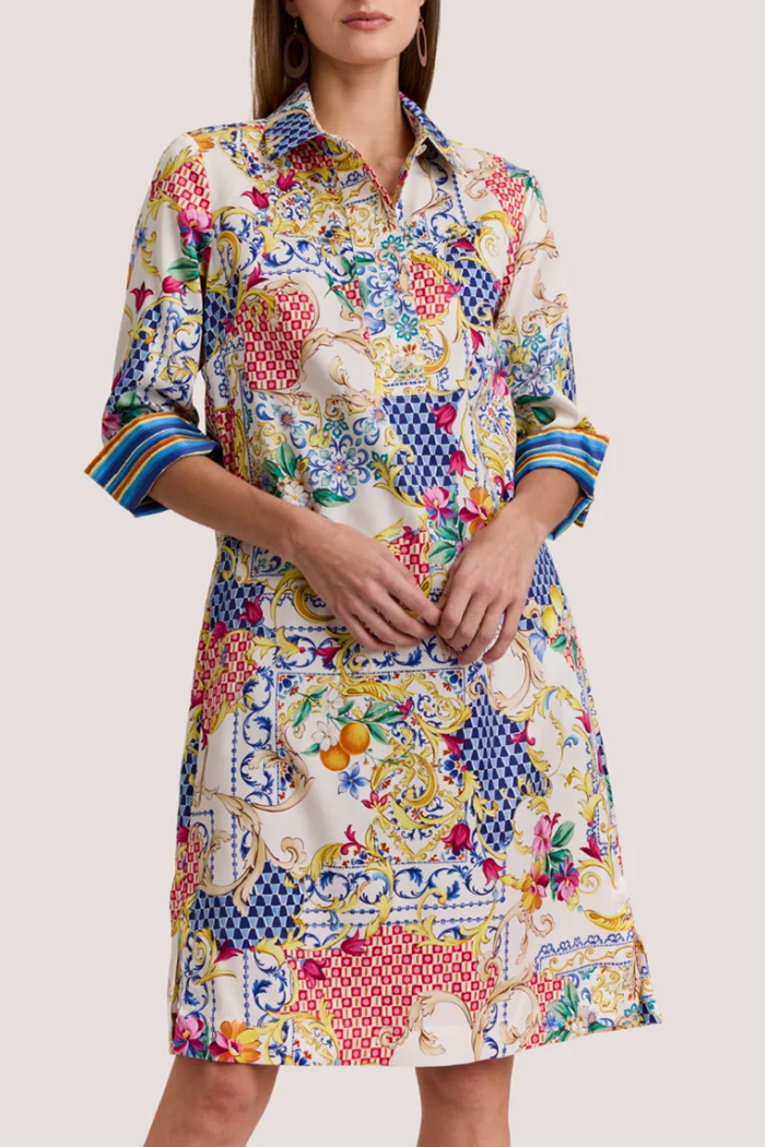 Casual 3/4 Sleeve Amalfi Print Dress