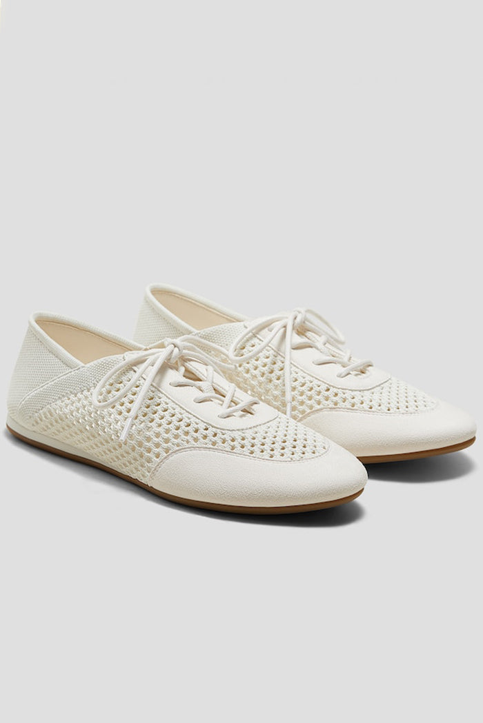 Mesh Lace-Up Flat Ballet Sneakers