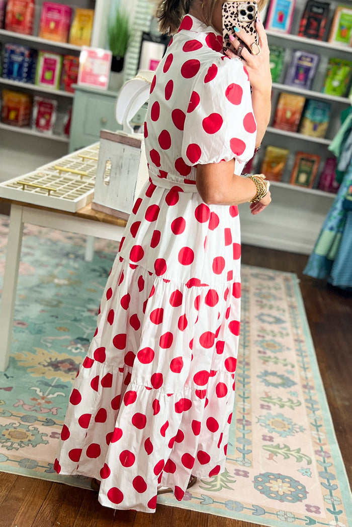 Puff Sleeve Polka Dot Maxi Dress