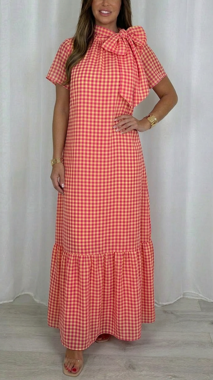 Checkered Tiered Hem Maxi Dress