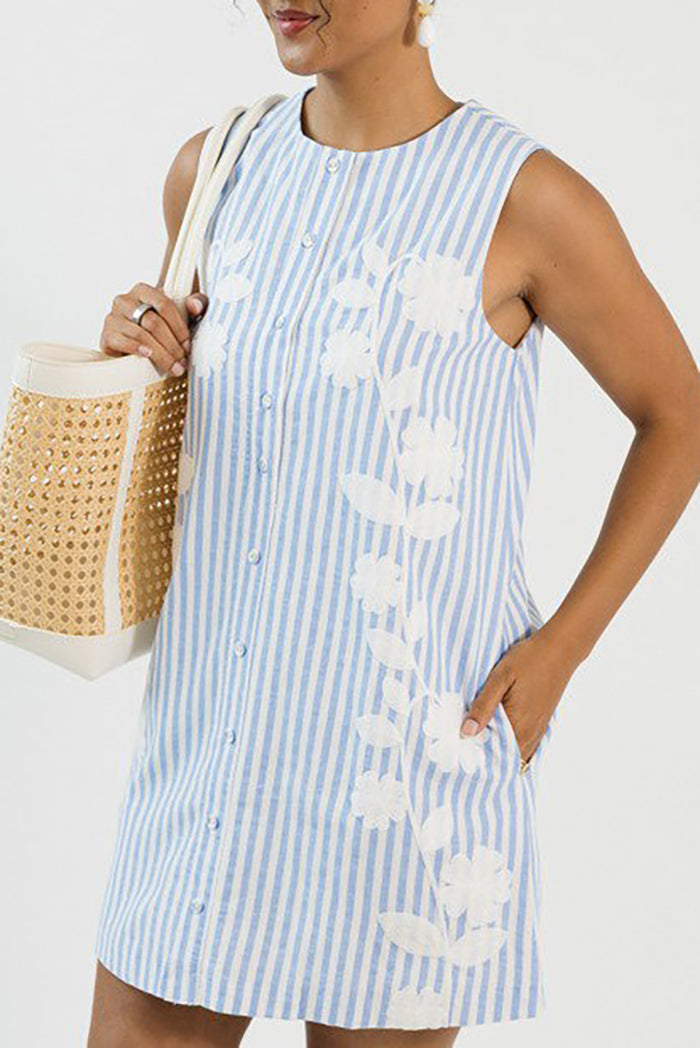 Casual Embroidered Button Dress