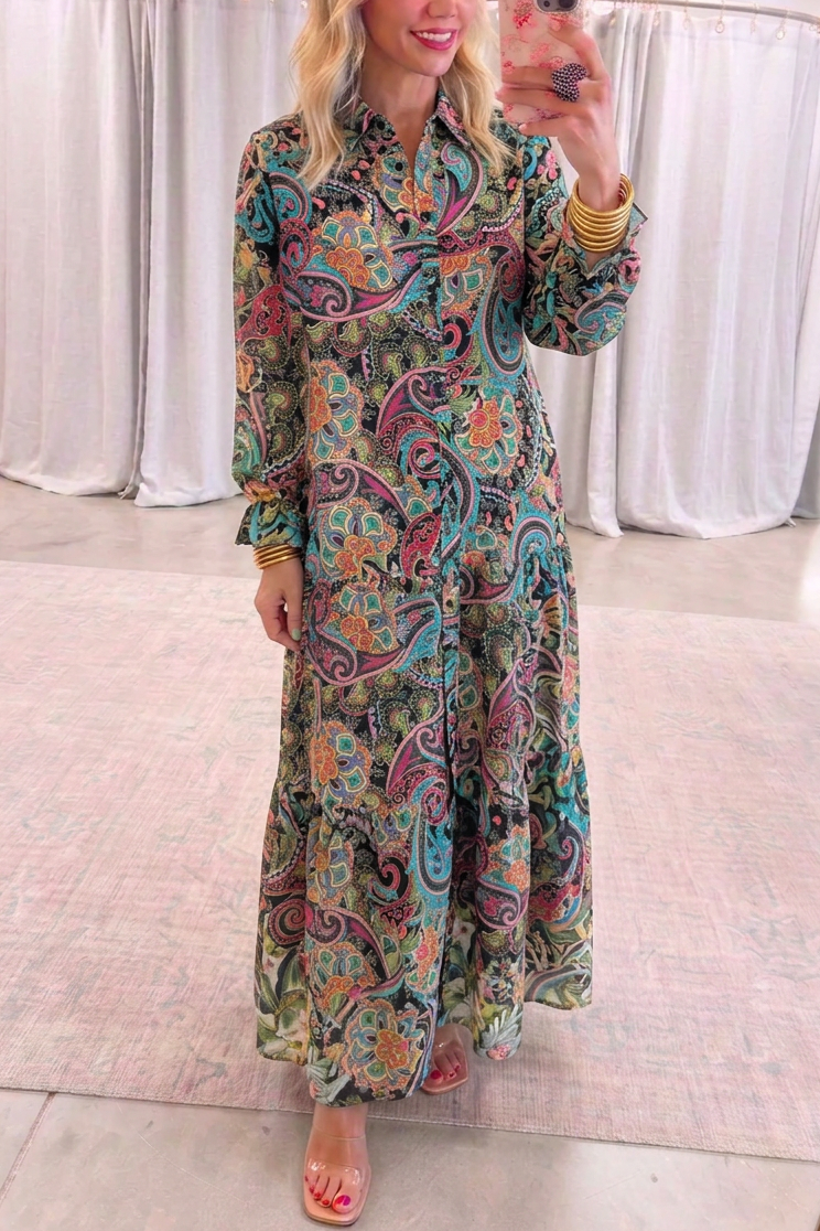 Multicolor Paisley PrintsTiered Hem Maxi Dress