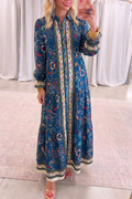 Royal Blue Nautical Print Tiered Maxi Dress