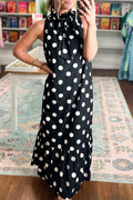 Tie Neck Polka Dot Ruffle Maxi Dress