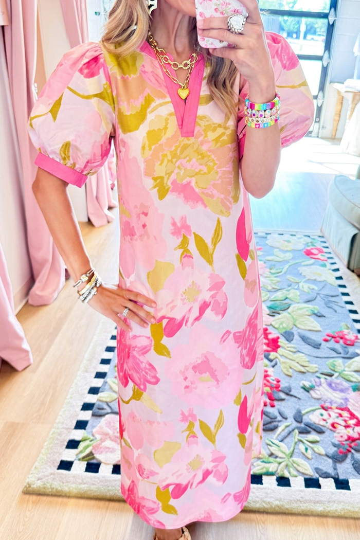 Casual V-Neck Floral Print Dress