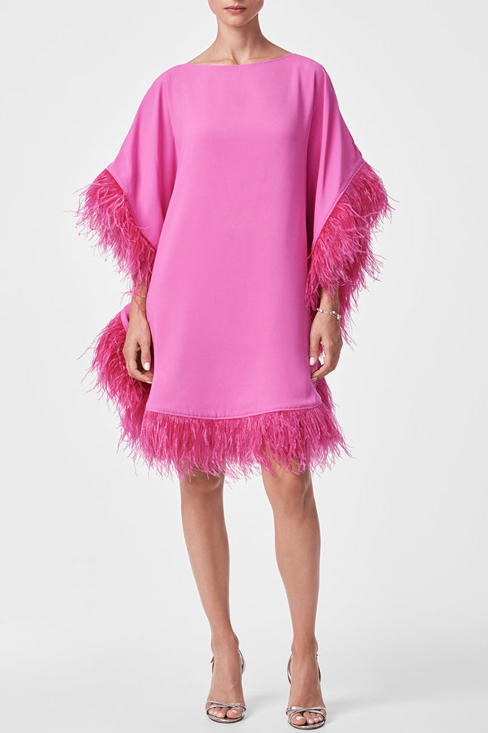 Casual Contrasting Feather Trim Dress