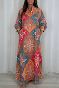 Casual V-Neck Retro Print Maxi Dress