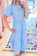 Casual Stripe Puff Sleeve Dress
