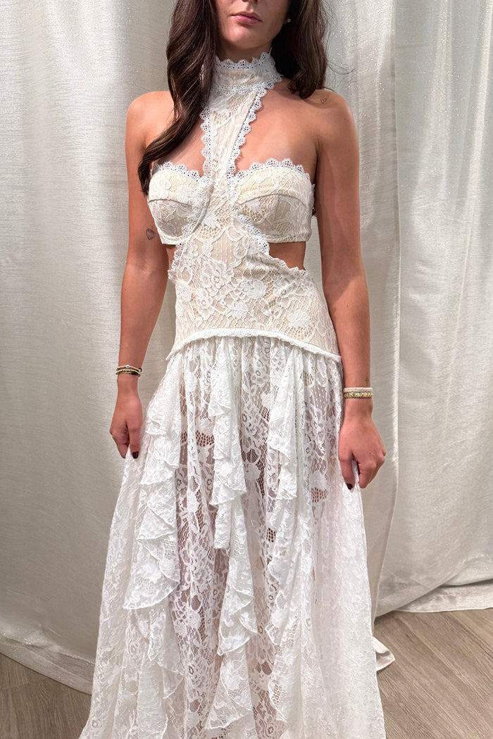 White Lace Ruffles Dress