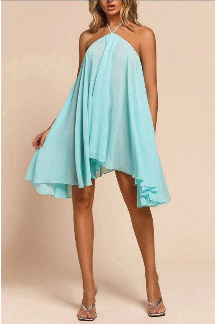 Halter Neck Asymmetrical Hem Dress