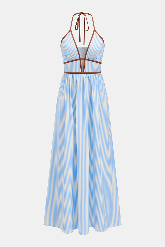 V-Neck Halter Striped Dress