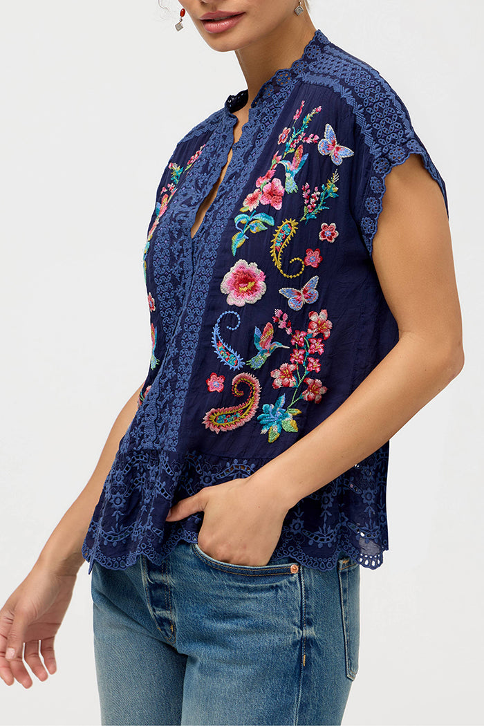 Scalloped Hem Lace Trim Top