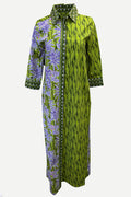 Button Front Palm Floral Collared Maxi Dress