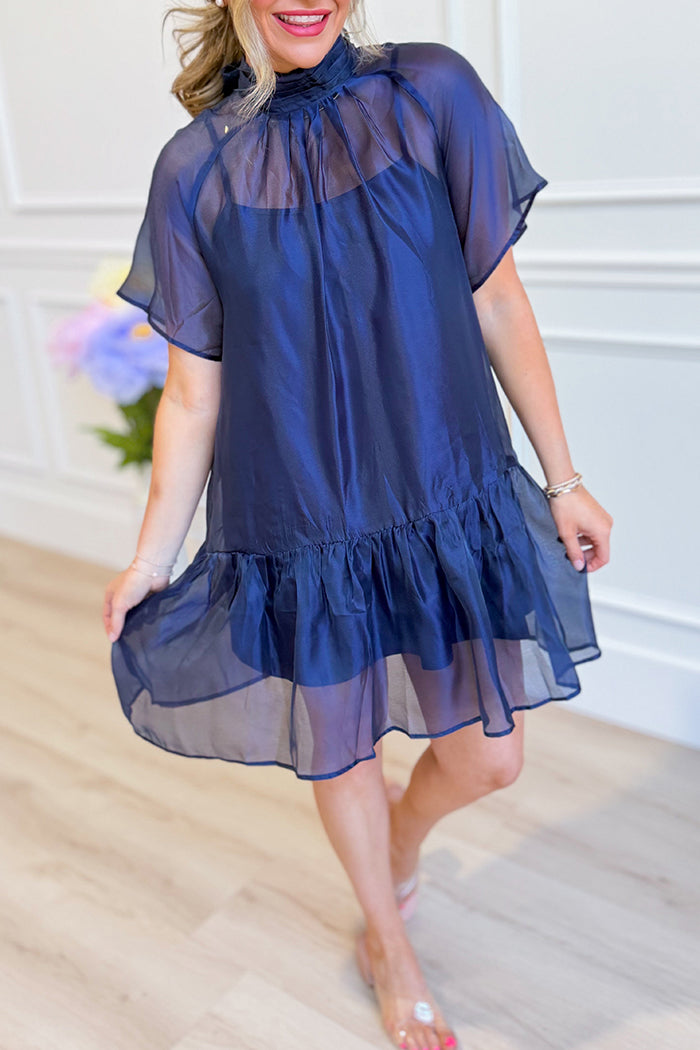 Flutter Sleeve Mock Neck Dress
