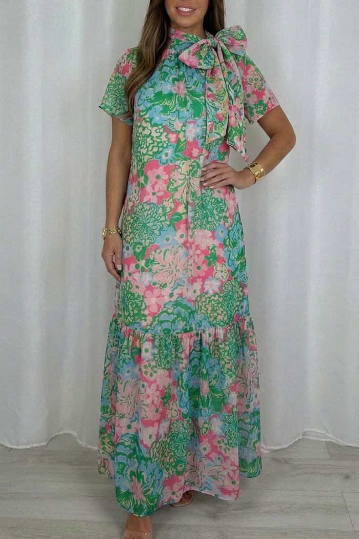 Floral Print Tiered Hem Maxi Dress